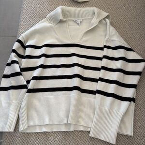 For The Republic Black and White Striped V-Neck Sweater